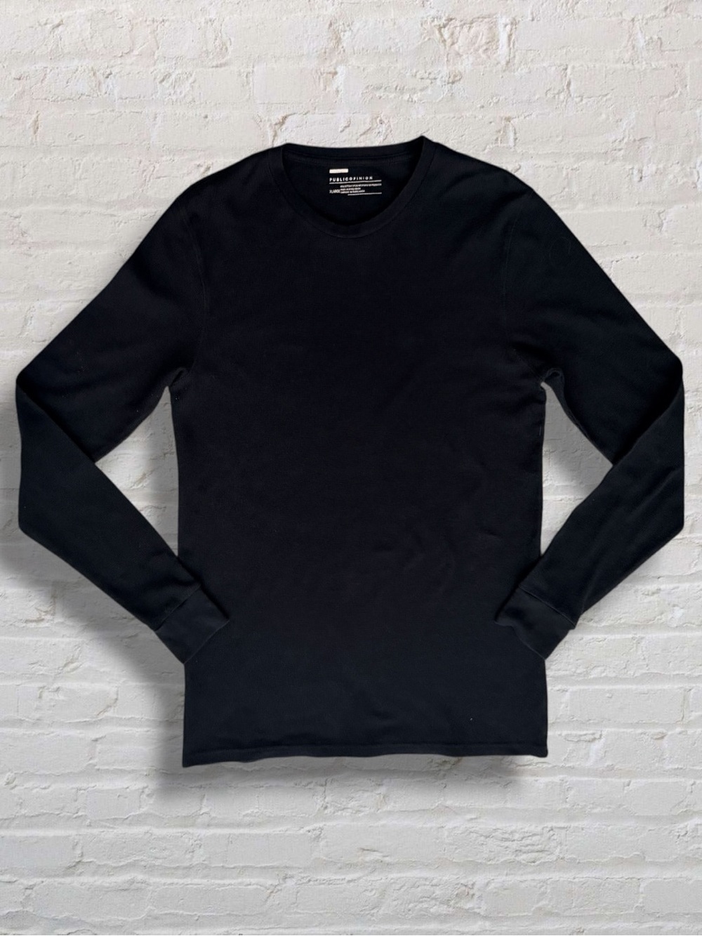 Public Opinion Waffle Knit Thermal Long Sleeve Crew Neck Shirt Black XL